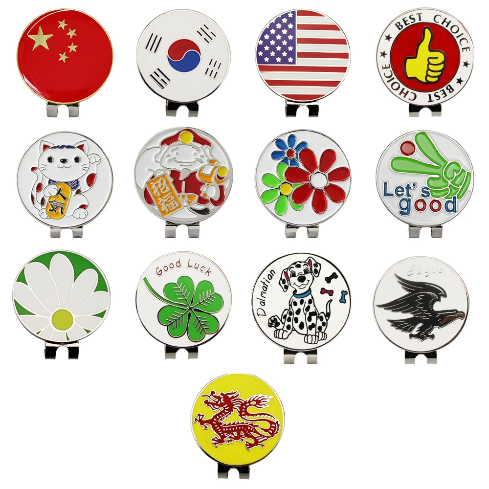 Mark W Magnetic Golf Hat Clip 30mm Korean American Chinese Flag Kiss Flower Eagle Dragon Golf Marker Drop Ship