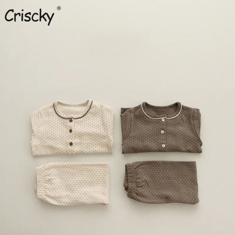 

Criscky 2022 Spring Autumn Baby Pajamas Cardigan Homewear Suit Round Neck Long Sleeved Trousers Cotton Children's Casual Suit