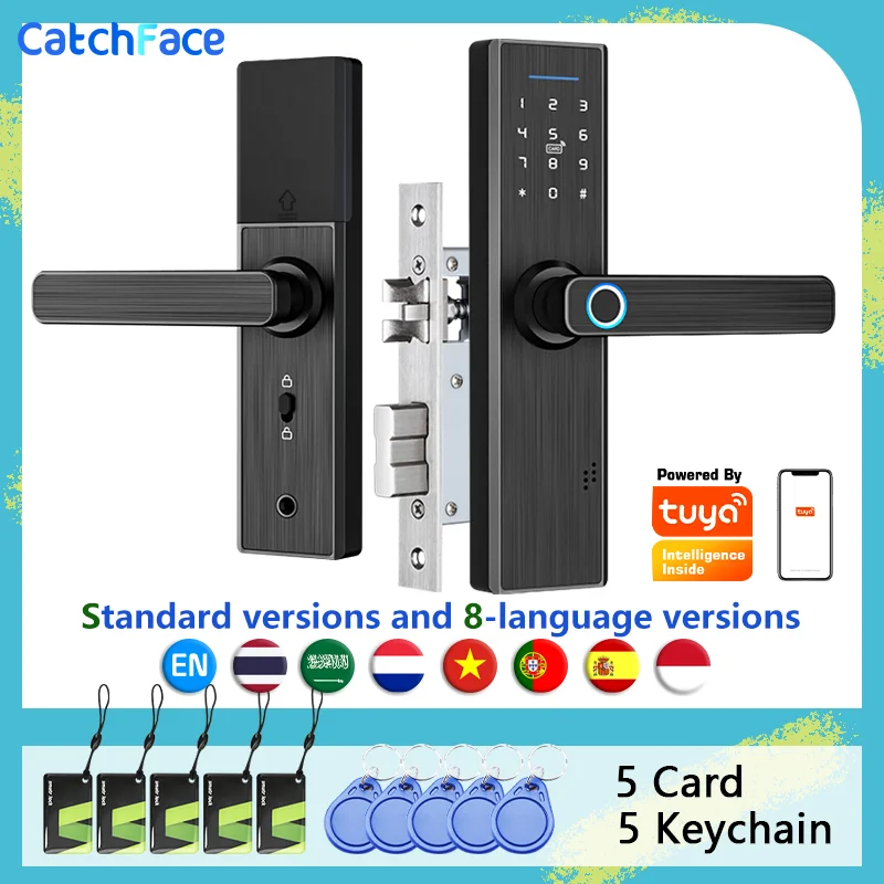 

8 Language Tuya Smart APP WIFI Fingerprint Door Lock IC Card Digital Code Electronic Reader Home Security Mortise