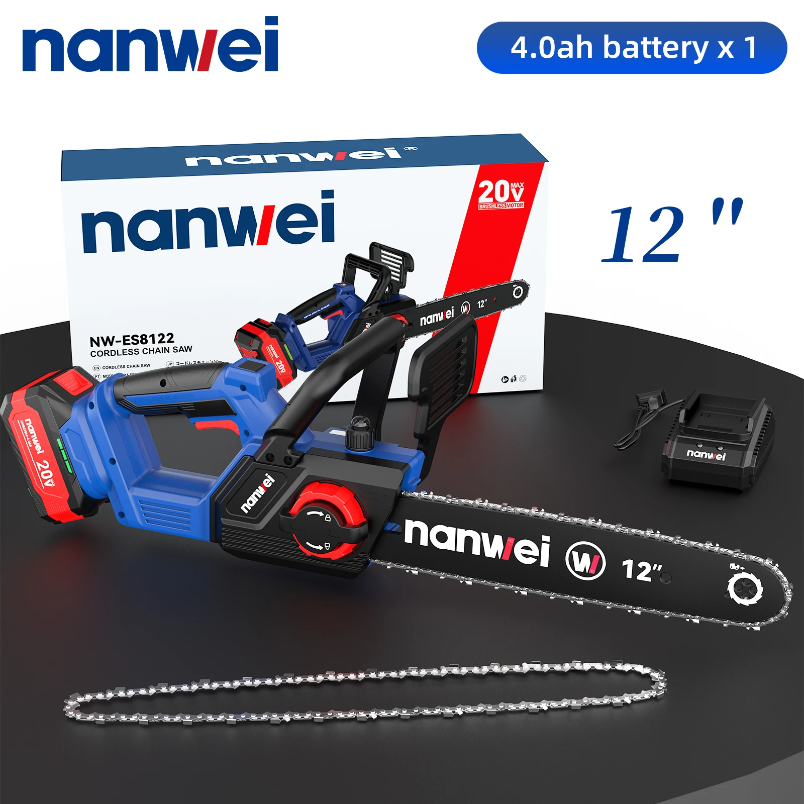 

Nanwei Бесщеточная электрическая цепная пила 20В 12 дюймов