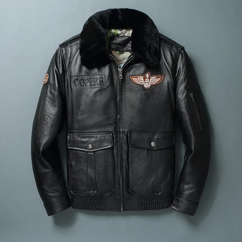 Мужская мотоциклетная куртка из воловьей кожи, пальто из натуральной кожи с меховым воротником в стиле милитари, Стеганая Кожаная Куртка для отдыха