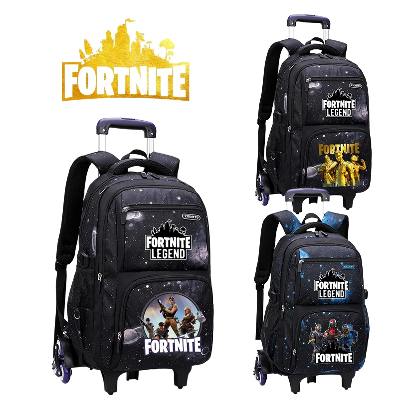 Фото Новый школьный рюкзак-тележка Fortnite: легкий, с дизайном для подъема по лестнице, водонепроницаемый, в стиле аниме, повседневная дорожная сумка, вместительный студенческий рюкзак №1