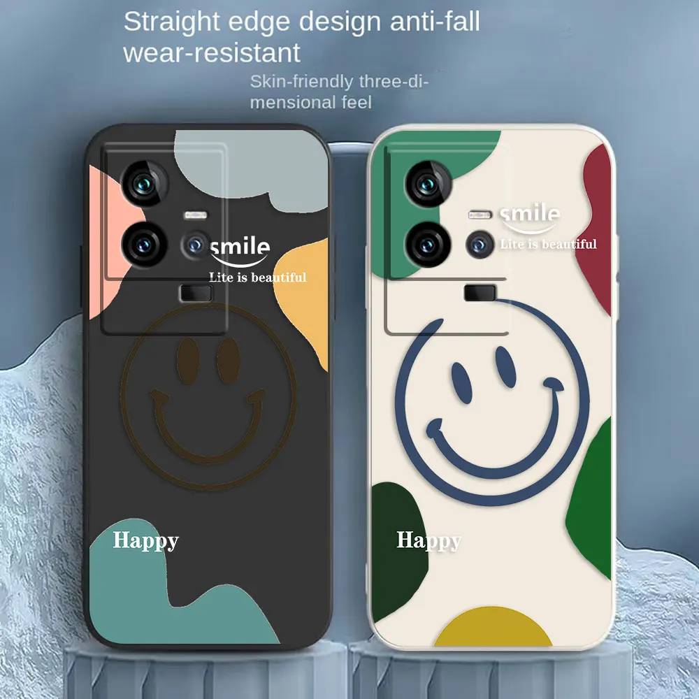 

Happy Smiling Face Phone Case For VIVO IQOO 5 7 8 9 10 11 Pro 5G Z3 Z5 Z6 Z7 NEO3 5 5S 6 7 Colour Liquid Case Funda Shell Capa