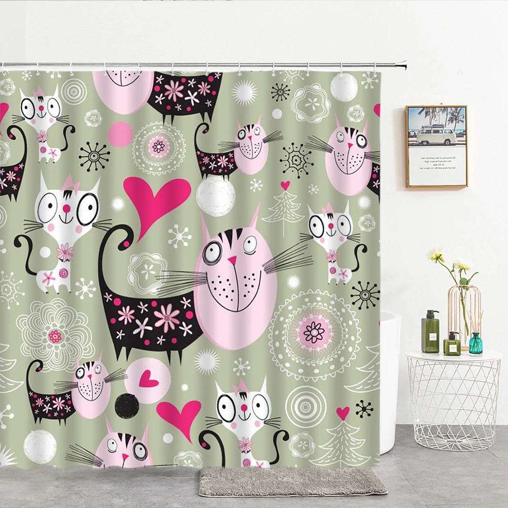 Шторы для ванной с 3d рисунком кота из мультфильма водонепроницаемые моющиеся