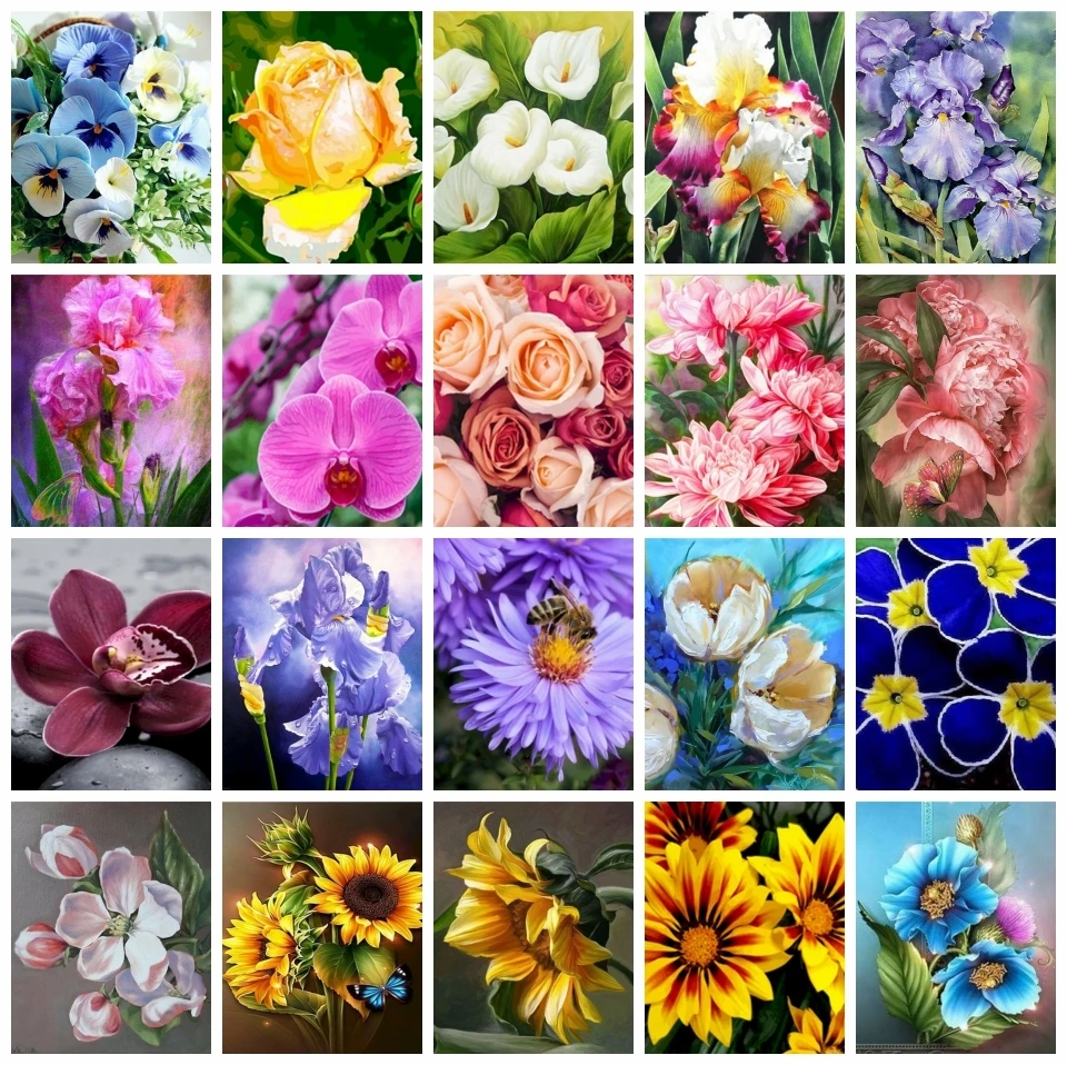 

AZQSD Drawing By Numbers Flower HandPainted Kits On Canvas Paint By Numbers Floral Home Decor Framed 40x50cm Framed