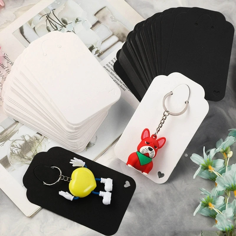 

100Pcs Hanging Paper Card Keychain Jewelry Cards Keychain Display Blank Holder