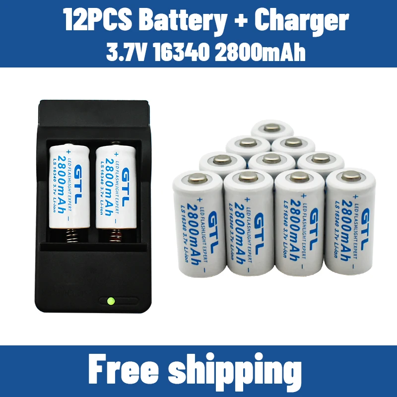 

2022 100% original premium 3.7V 2800mAh Li-ion 16340 Batteries CR123A Battery for LED Flashlight Travel Wall + Charger