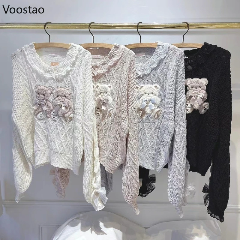 Японский сладкий вязаный пуловер в стиле Лолиты женский кавайный плюшевый