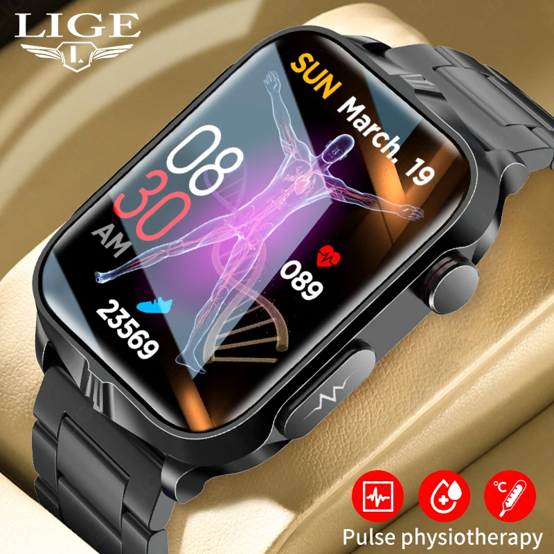 

LIGE NFC Smart Watch Electrotherapy Pulse Heart Rate Blood Sugar Tracker Bluetooth Waterproof Bracelet Men Sports ECG Smartwatch