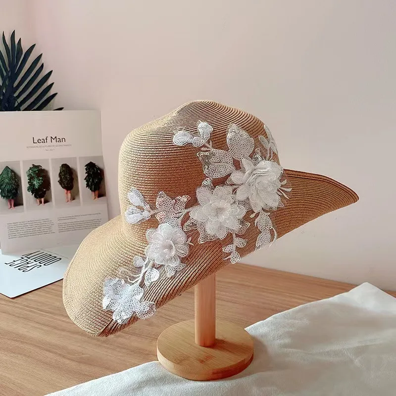 

Retro Flower Big Brim Straw Hat Sunscreen Sunshade