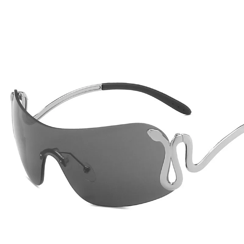 

Солнцезащитные очки без оправы для мужчин и женщин, винтажные роскошные дизайнерские солнечные очки со змеиным плетением в стиле панк, с за...
