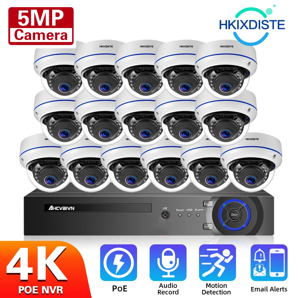 

H.265 16CH 4K POE NVR Audio Recording CCTV System 5MP Outdoor IP66 Weatherproof POE IP Cameras Video Security Set 8CH 5MP HD Set