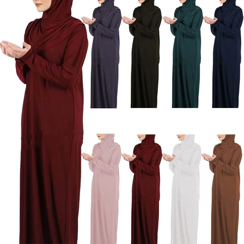 

Ramadan One Piece Prayer Abaya Hooded Dress Kaftan Muslim Women Jilbab Hijab Dress Robe Solid Color Islam Dubai Turkey Clothes