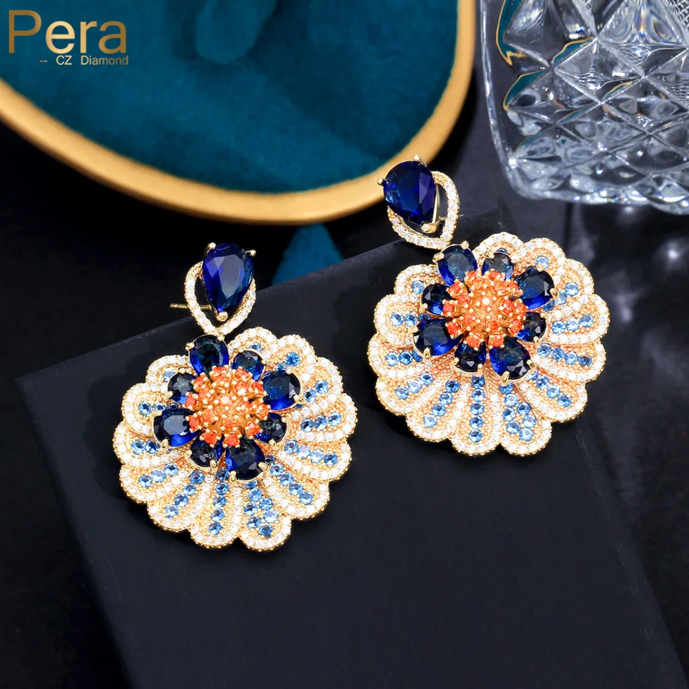 

Pera Bohemian Luxury Crystal Big Flower Dangle Earring for Women Shiny Colorful Zirconia 2023 Modern Trendy Elegant Jewelry E348