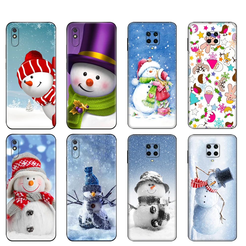 

Черный чехол из ТПУ для Xiaomi Redmi 7A, 8, 8A, 9, 9A, 9C, чехол для Redmi Note 8T, 8 Pro, T, Note 9, 9S, 9 Pro, чехол с рождественским снеговиком, снежинкой