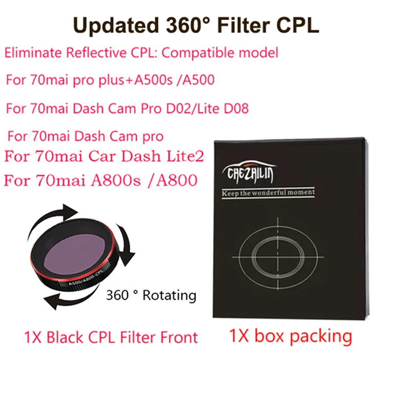 

Фильтр CPL для 70mai Dash Cam pro plus+ A500s Для 70mai pro Midrive D08/Midrive D02 70mai Dash Cam Lite2 A200 Фильтр CPL