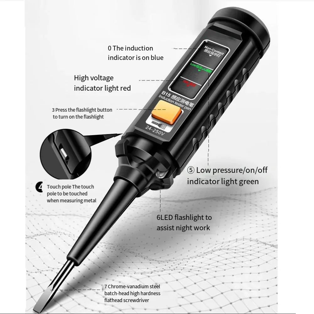 Функция самотесту ручка для обнаружения цепи электрическая с фонариком