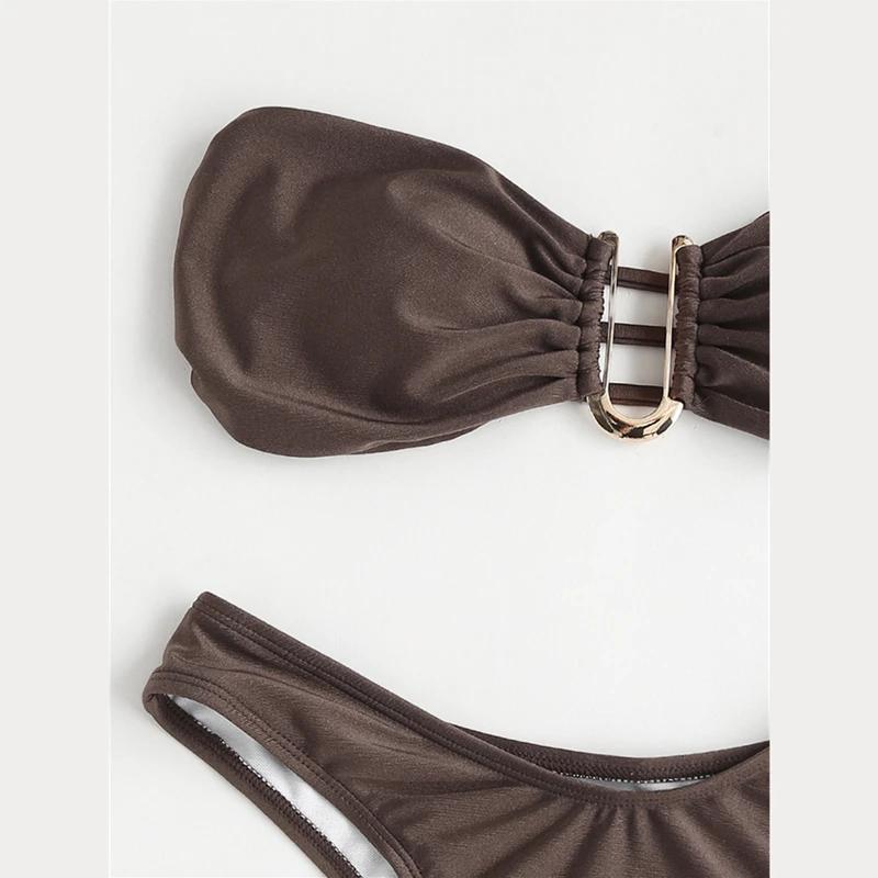 Женский однотонный купальник без бретелек комплект бикини с U-образной