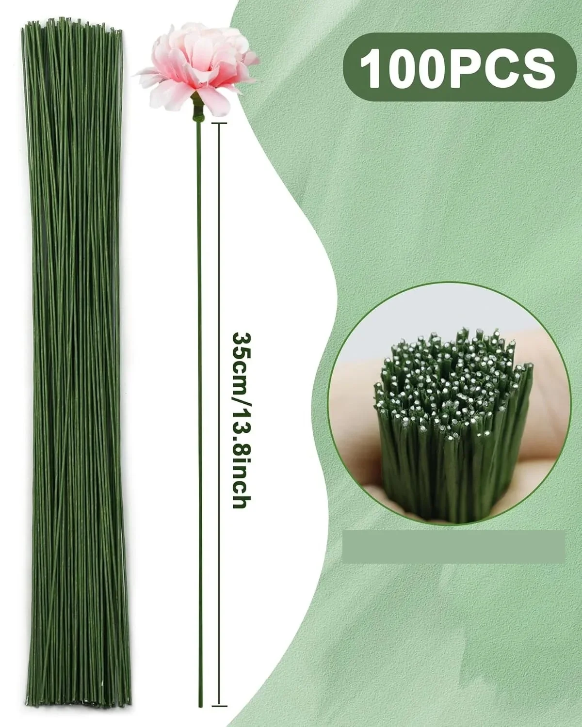 

FELE Флористическая проволока 100 шт., светло-зелёный, 22/20 калибра