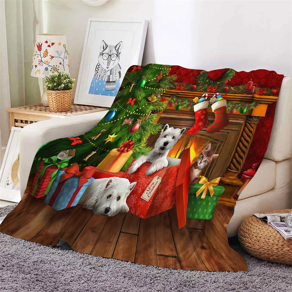 

Merry Christmas Flannel Blanket Cartoon Santa Claus Snowman Throw Blanket for Couch Bed Winter Warm Fleece Blanket Sofa Decor