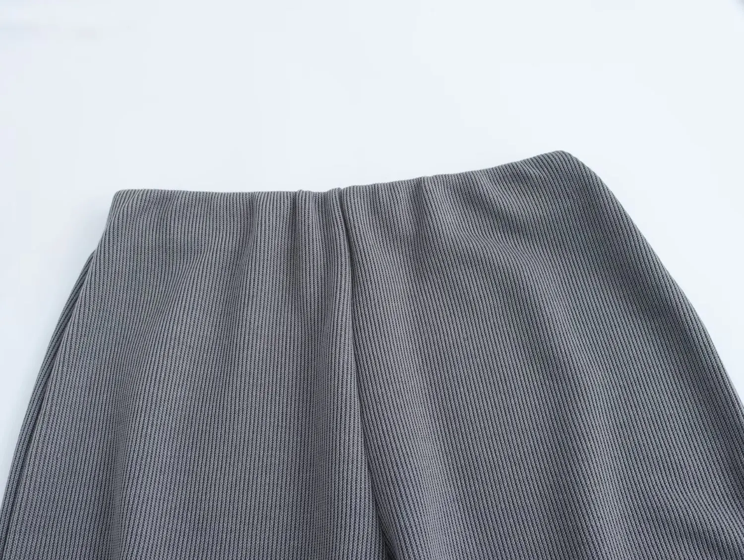 TRAFZA Шикарный вязаный однотонный серый повседневный женский костюм с коротким