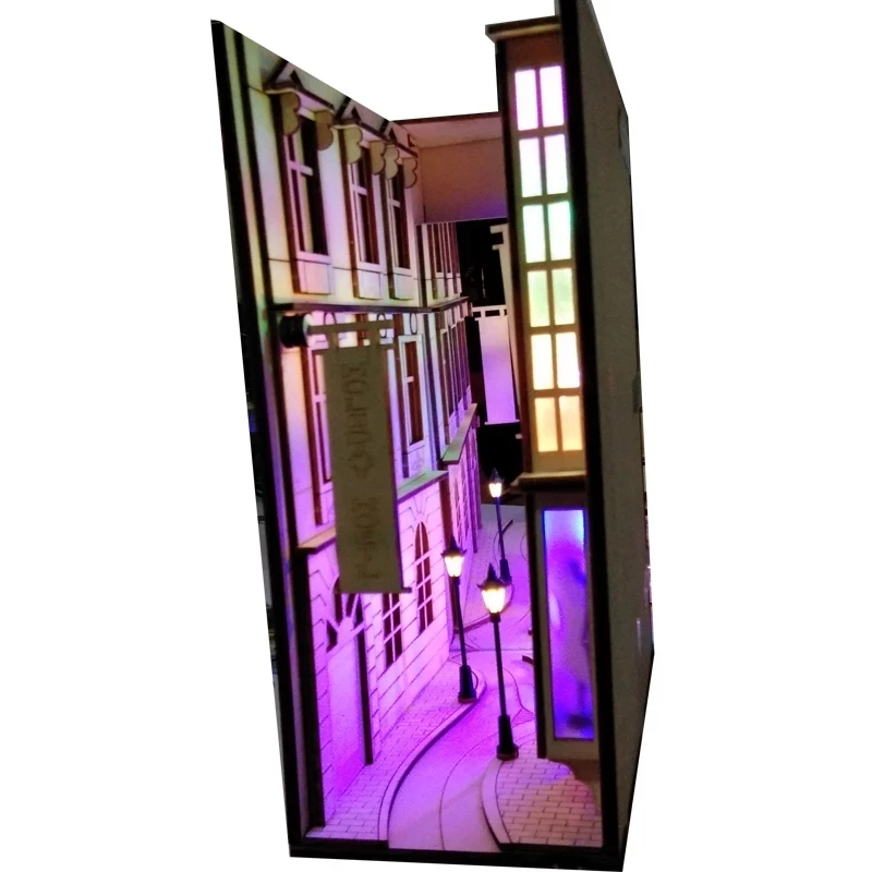 

DIY Diagon Street Bookends Alley Wooden Book Nook Art Bustling City Bookends Removable Led Bookshelf Gift