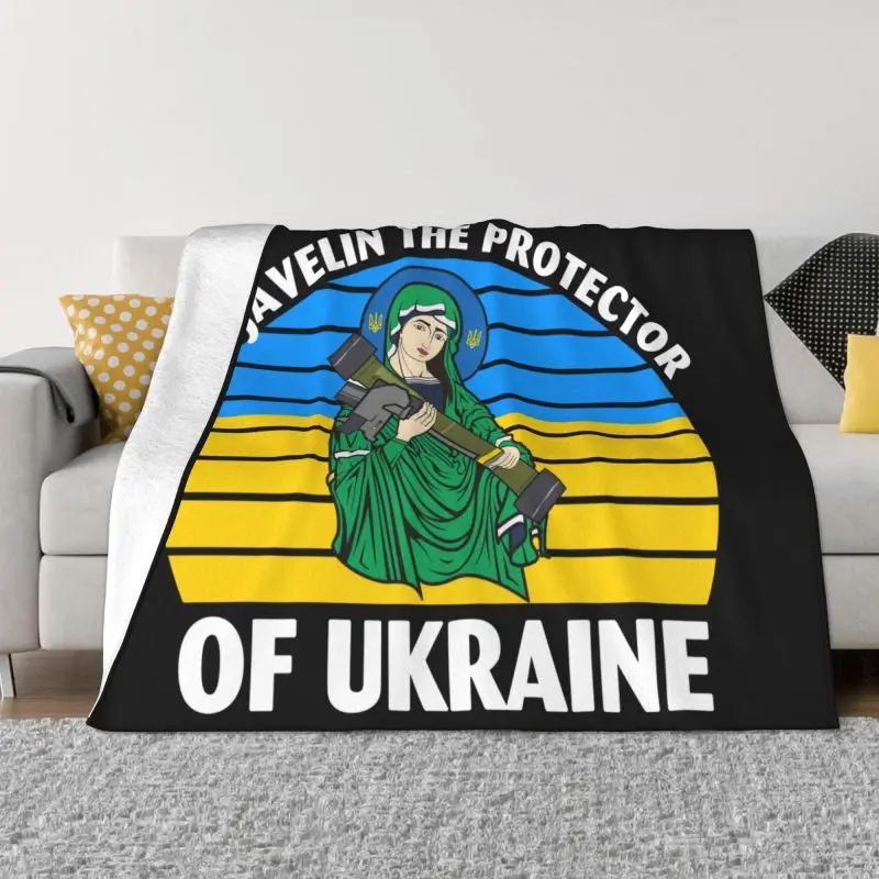 

Saint Javelin The Protector Of Ukraine Blanket Warm Fleece Soft Flannel Ukrainian Flag Throw Blankets for Bed Sofa Travel Autumn