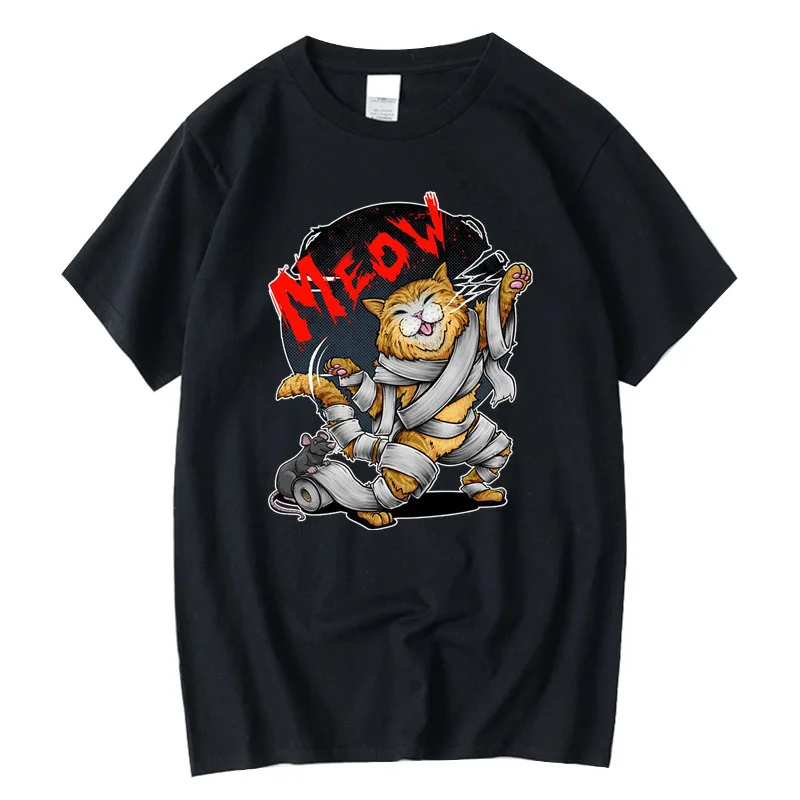 

XIN YI Men's High Quality T-shirt 100% Cotton Funny Cat and Mouse Print Summer Loose Short Sleeve for Men T-Shirt Male Tops Tees