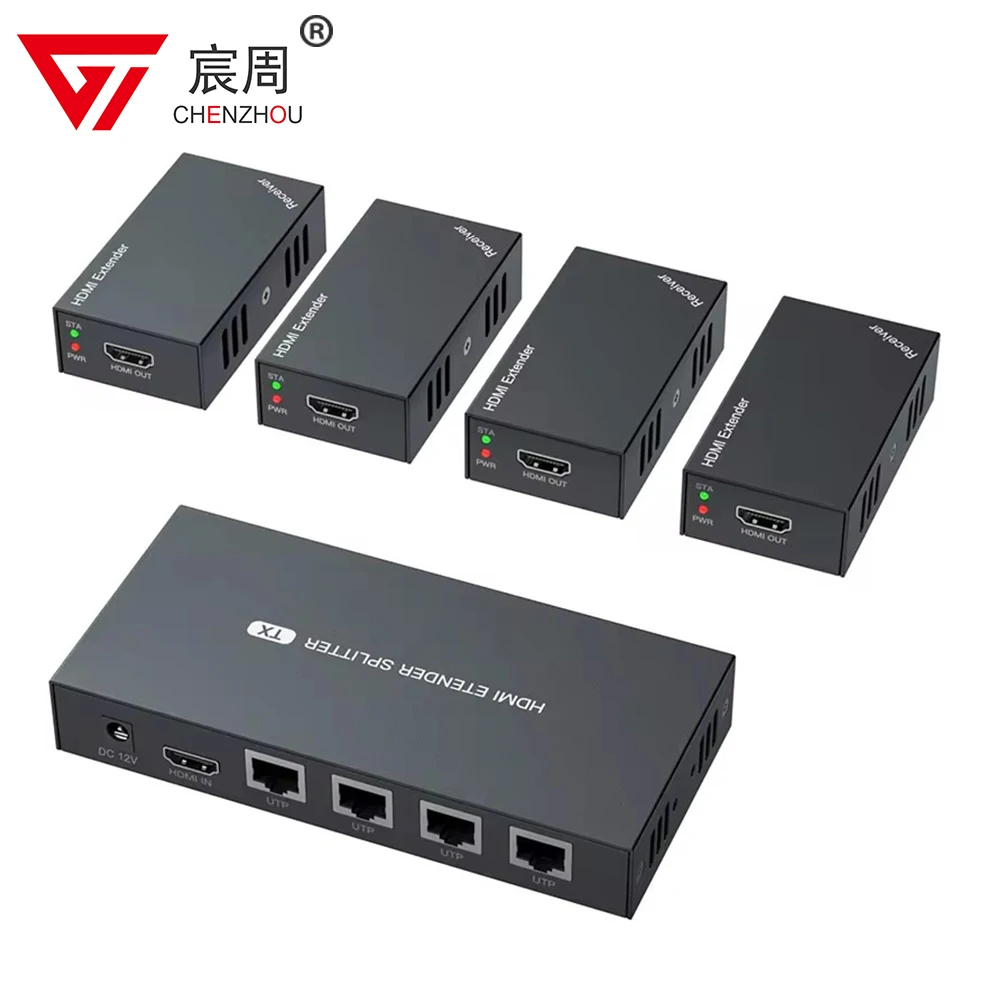 Фото HDMI Etender Splitter 1X4 HDMI разветвитель удлинитель по Cat5e/6 Rj45 Ethernet Поддержка нескольких приемников с функцией EDID POC №1