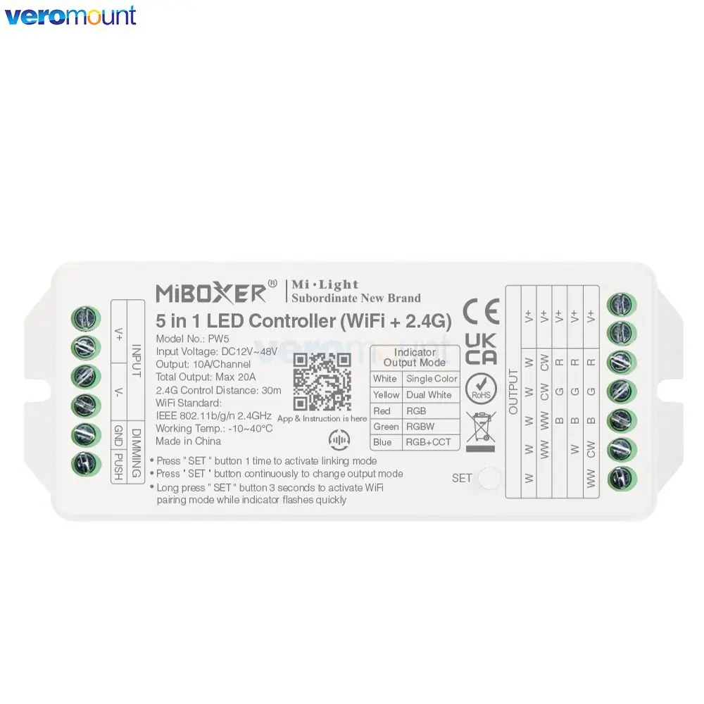 Miboxer PW2 2IN1 PW5 5IN1WIFI + 2 4G RF светодиодный контроллер выход макс. 20A для