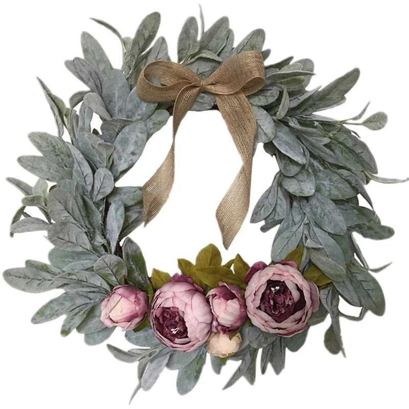 

18 Inch Artificial Peony Wreath Plant Wreaths For Front Door Home Decor For Window Wall Party Wedding
