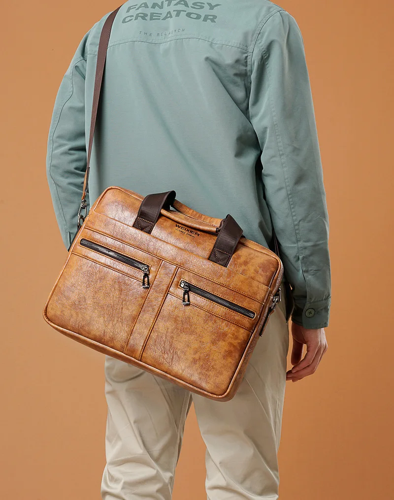 Men's Portable Bag Document Briefcase PU Leather Handbag Vintage Messenger Handbags Laptop Computer Official Leisure Business
