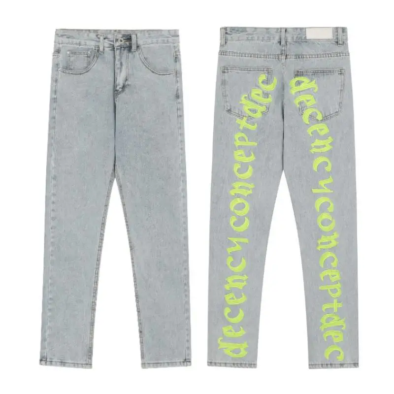 Y2k Men's Embroidery Streetwear Hip Hop Alt Harajuku Baggy Low Rise Jeans Trousers Gothic Straight Wide Leg Cargo Pants Clothes