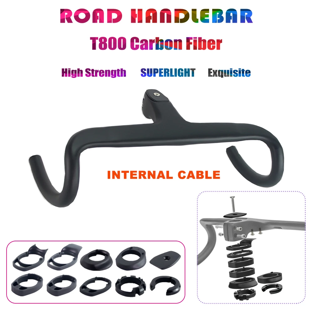 

Full Carbon Fiber Road Bike Handlebar Internal Cable Integrated Bicycle Handle For 380~440mm With Spacers No Logo Bike Parts