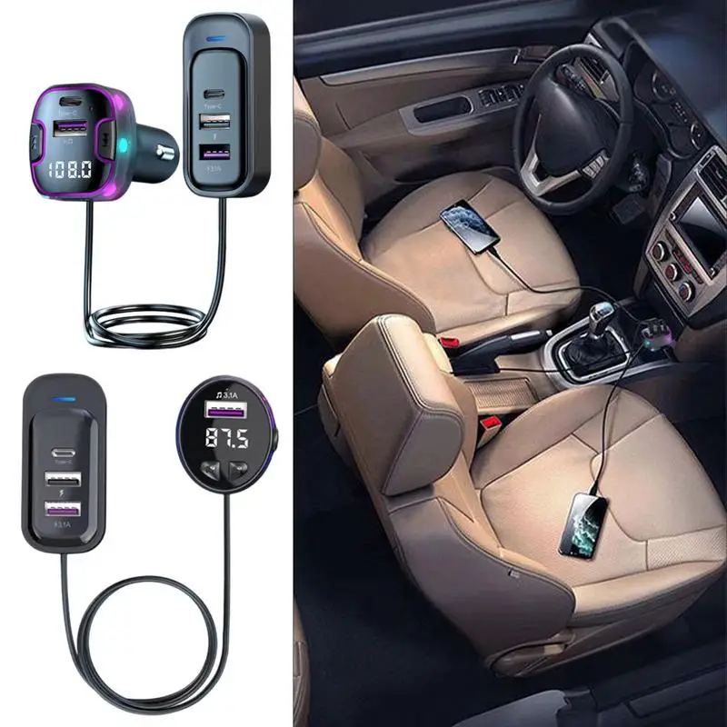 

Car FM Transmitter Auto Mp3 Player Rear Seat Expansion Fast Charging Vehicle Handsfree Car Radio Modulator Blue Tooth Accessory