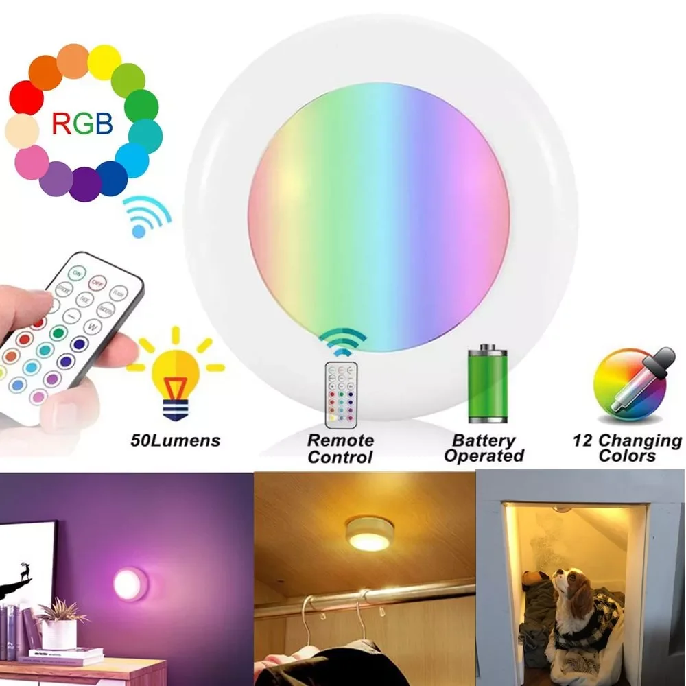 

LED Cabinet Light Night light battery RGB Color Puck Lights Touch Sensor Night Lamp For Room Closet Cabinet Hallway Kitchen Dog