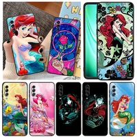 the little mermaid for samsung note 20 10 9 ultra lite plus f23 m52 m21 a73 a70 a20 a10 a8 a03 j7 j6 black phone case
