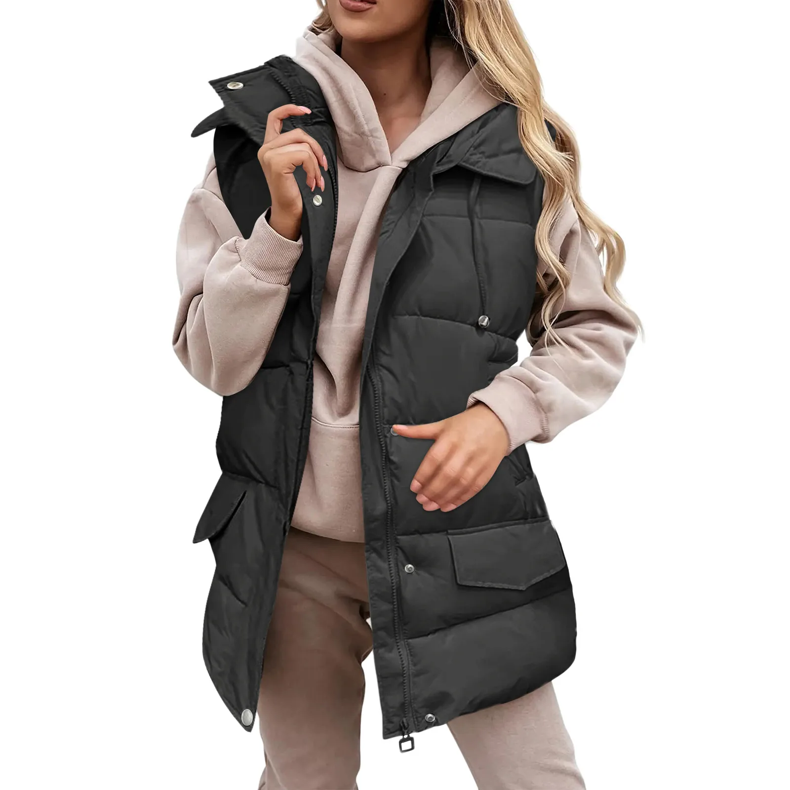 

2022 New Fashion Winter Vest For Women Sleeveless Mid-long Hooded Coat Women Jacket Waistcoat Female Autumn Women Clothing