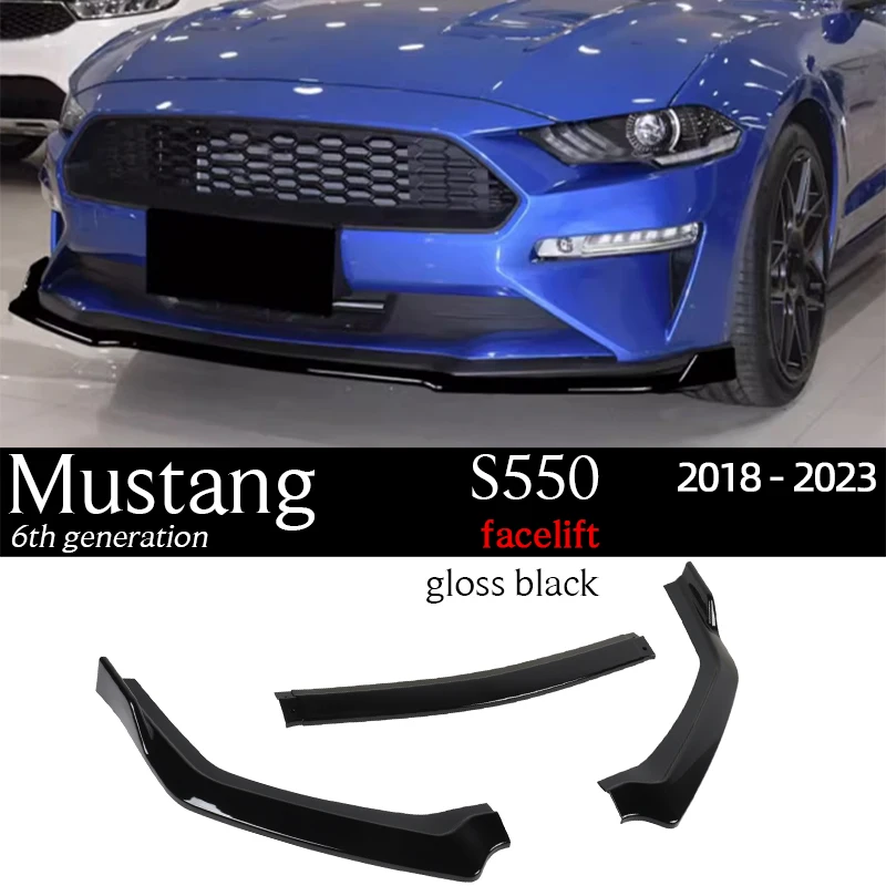 

Передний бампер с принтом из углеродного волокна, блеск для губ, черный спойлер на подбородке для Ford Mustang S550 MK6, 6-го поколения 2015-2023