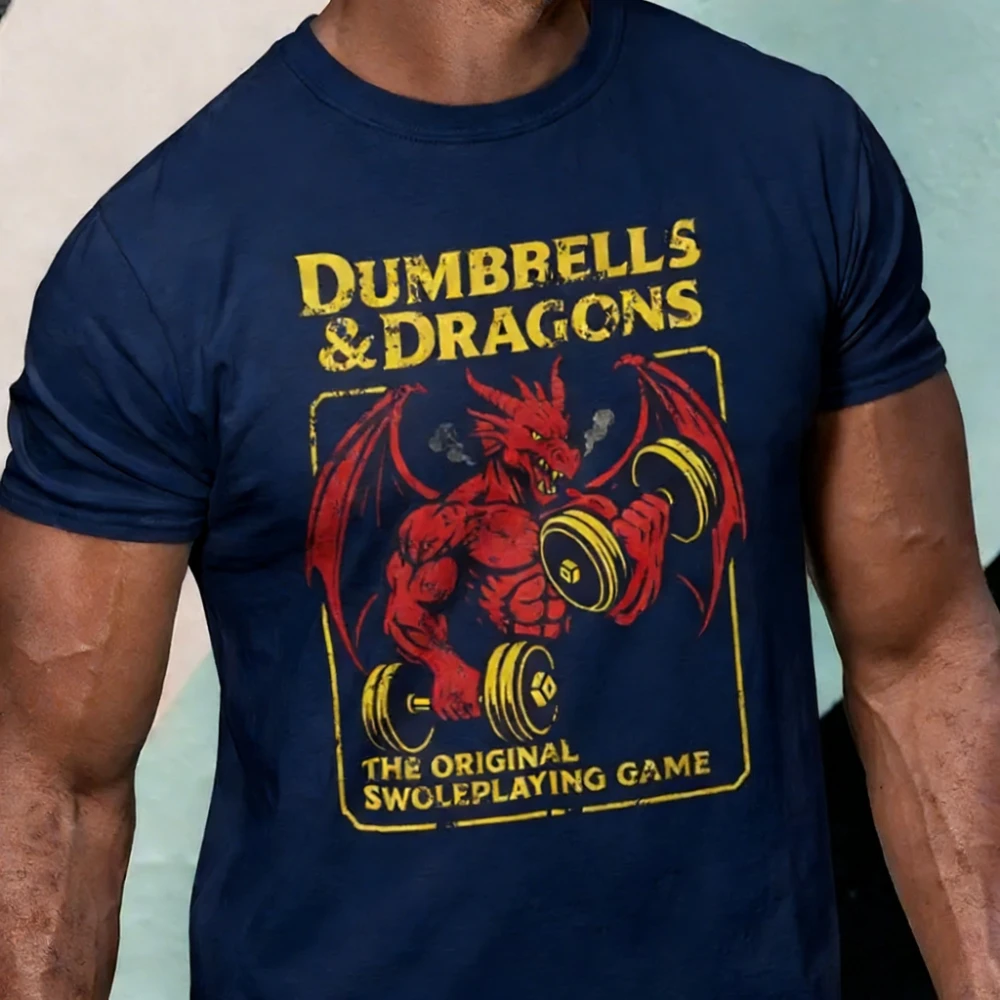 Забавная футболка для спортзала с принтом D&D (Dungeons and Dragons), пародийная футболка для тренировок, винтажная футболка для мастера игры в D&D, подарок для мужчин, повседневные хлопковые топы (art.: 3920d83728cbc) - 3920d83728cbc