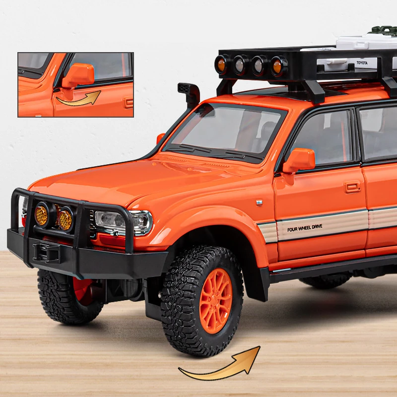Фото Модель автомобиля Toyota Land Cruiser LC80 из сплава, литая металлическая модель внедорожника, модель автомобиля со звуком и искусством, детская игрушка в подарок, 1/24 №5