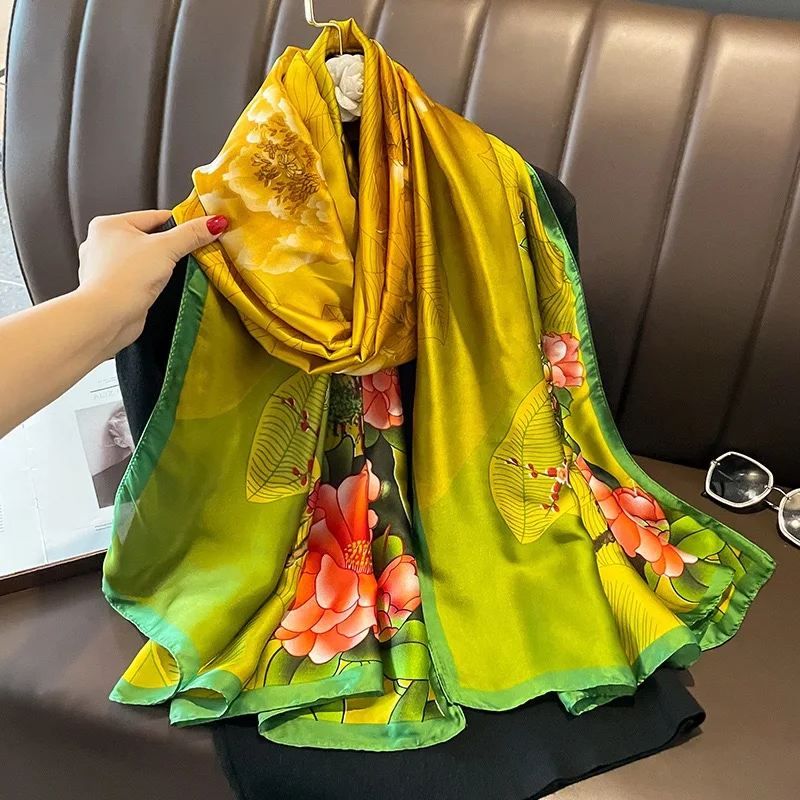 

Популярная модель шелковый шарф 2023 х90 см, летние женские солнцезащитные шарфы, шали в стиле пары, роскошные модные шали для подарка, бандана