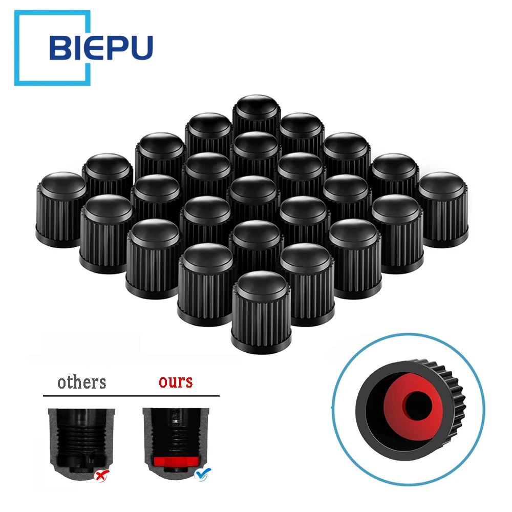 

100Pcs Black Tire Valve Caps, with O Rubber Ring, Universal Stem Covers for Cars, SUVs, Bike and Bicycle, Trucks, Motorcycles