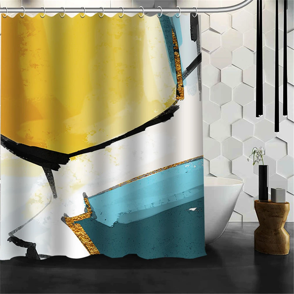 

Custom Geometric Abstract Color Shower Curtains Hooks Bathroom Waterproof Bath Room Home Decor Decoration 3D Print 211201-3
