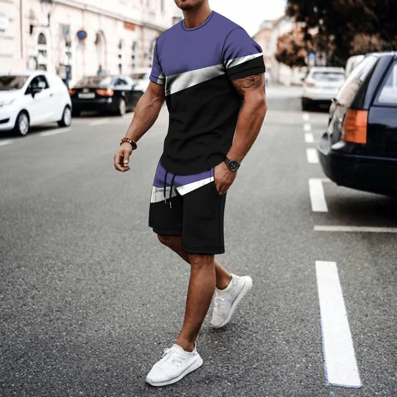 Summer Fashion Luxury Brand Men's Sportswear Cotton T-shirt+shorts Two Piece Jogging Fitness Sports Casual Set Style Collar