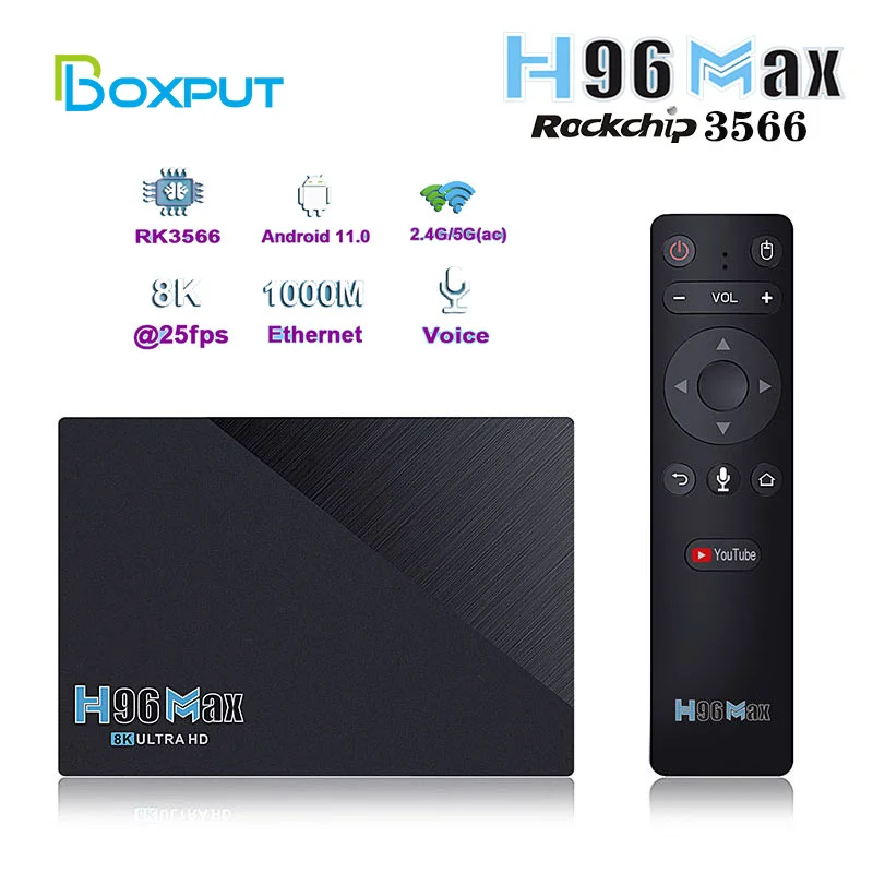 

RK3566 H96 MAX HD 8k Smart tv box 8G 128GB Android 11 2.4G/5G Wifi Google Play Youtube Support IPTV H96Max Set Top Box