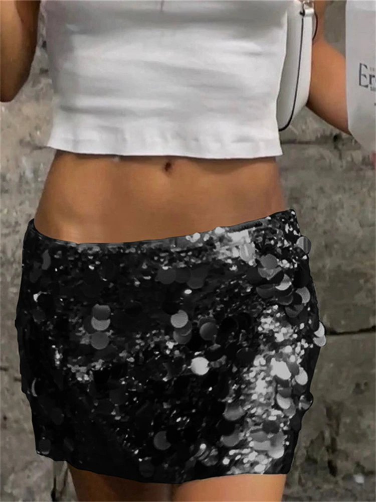 

Habbris Autumn Sexy Solid Sequins Mini Skirt Club Outfit Women 2022 Low Waist Straight Party Short Skirt Female Fashion Skirt