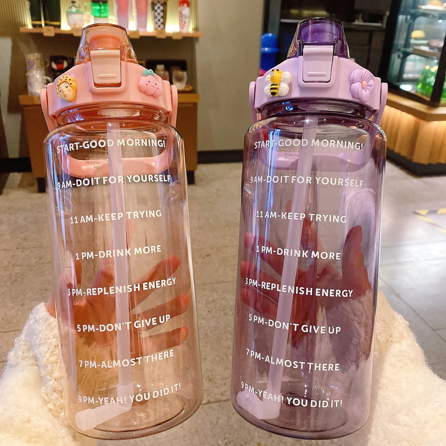 

2 Liter Large Transparent Plastic Drinking Sport Water Bottle With Straw For Girls Free Shipping