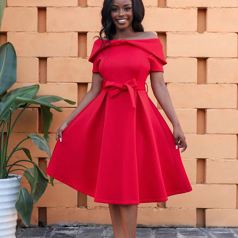 

Summer Fashion Elegant Women Short Sleeve Ruffled Casual Solid Wedding Dresses Lady Chic Pleated Party Evening Classy Red Gown