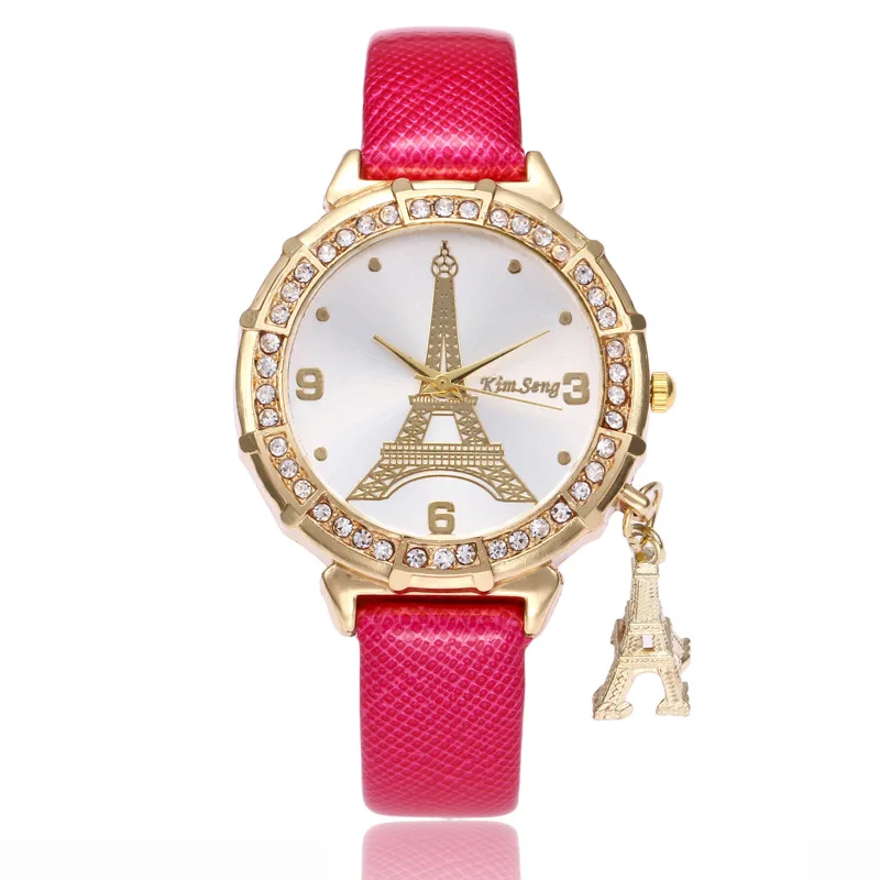 

Часы наручные женские кварцевые, элегантные роскошные модные с изображением Парижской Эйфелевой башни, с ремешком из искусственной кожи